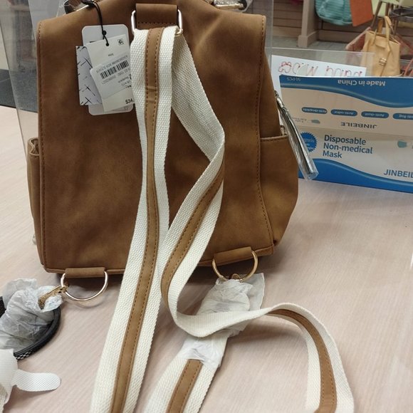 Women's Zip Closure Convertible Backpack Cognac NY - Picture 12 of 12